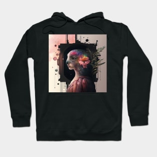 Ai genereated art , flowers, girl, parrot, digital, abstract scenery, surreal, fantasy Hoodie